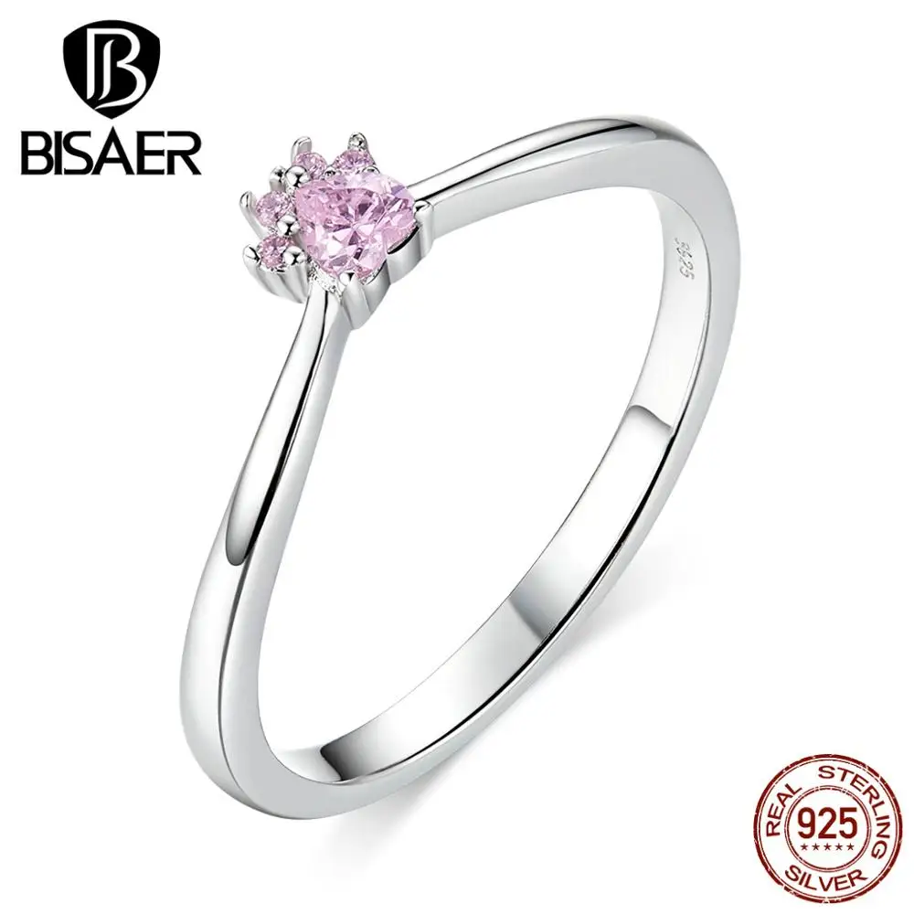 Кольца с отпечатками ног, BISAER, 925 пробы, серебро и розовый циркон, собака, кошка, маленькие следы, кольца на палец, корейские серебряные ювелирные изделия ECR628