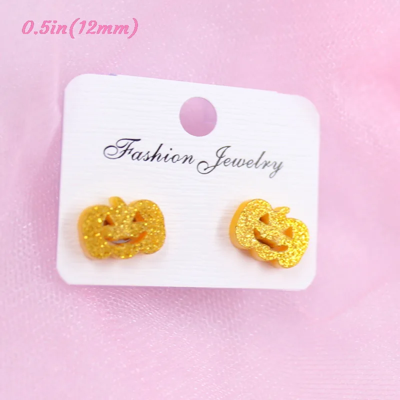 gold glitter-12mm 12/14 мм блеск акриловые серьги-гвоздики в форме черепа паук тыквы призрачная летучая мышь кошка Хэллоуин серьги-гвоздики Allegry серьги-ST-2 - Окраска металла: gold glitter-12mm