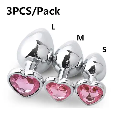Анальная пробка в форме сердца, 3 размера, из нержавеющей стали, кристальная Анальная пробка, съемная, стандартная Анальная секс-игрушка, Пре...