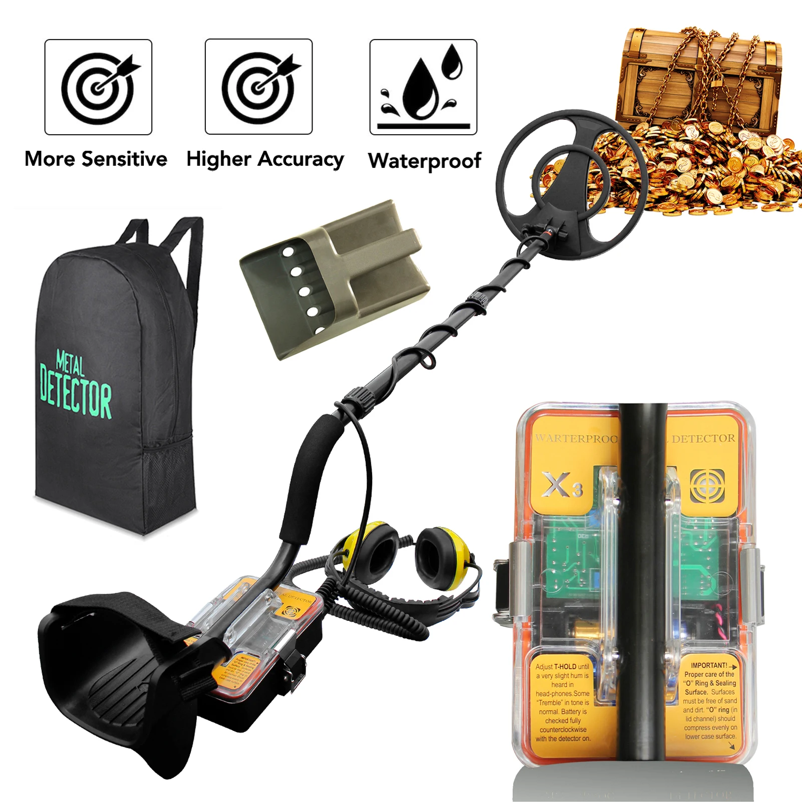 

X3 Fully Waterproof Metal Detector Pulse Induction Underwater Metal Detector 12Inch Waterproof Search Coil IP68 Waterproof Grade
