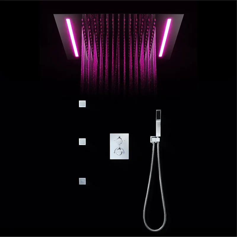 Shower Set Светодиодный потолочный роскошный 500x360 мм для ванной комнаты, 304 из нержавеющей стали, верхний душ с дождевой насадкой, полированный термостатический набор душевых смесителей - Цвет: Shower Set
