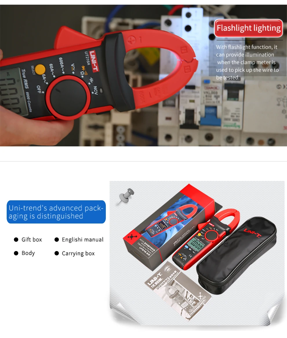 UNI-T UT216C Токоизмерительные клещи мультиметр 600A True RMS Автоматический диапазон Частотный конденсатор температура NCV Тест цифровой клещи