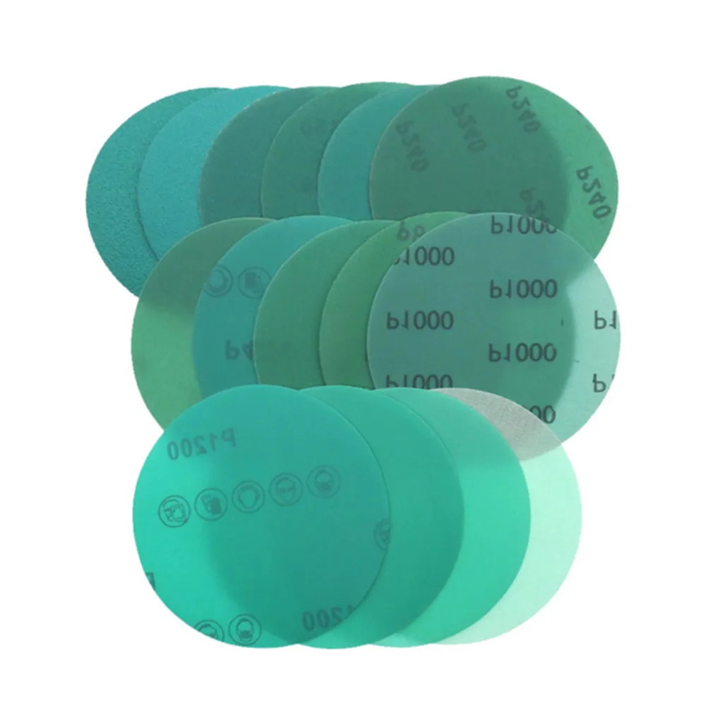 

10PCS 5 Inch(125mm) 60#-2000# Polyester Film Wet/Dry Hook & Loop Flocking Green Sanding Discs Paint Abrasive Sandpaper
