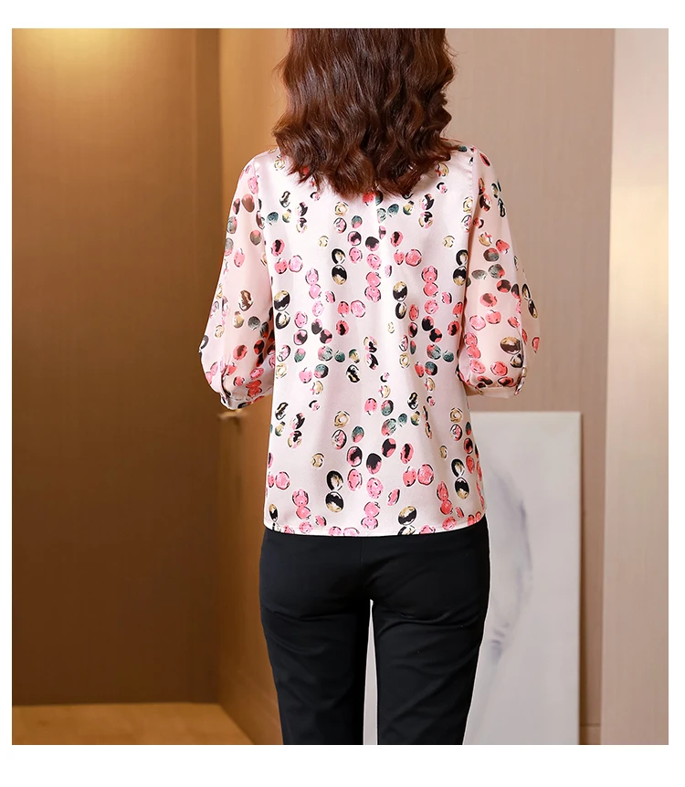 

Summer Satin Womens Blouses Mesh Short Sleeve Silk Womens Tops and Blouses Loose Office Lady Pink Woman Tops