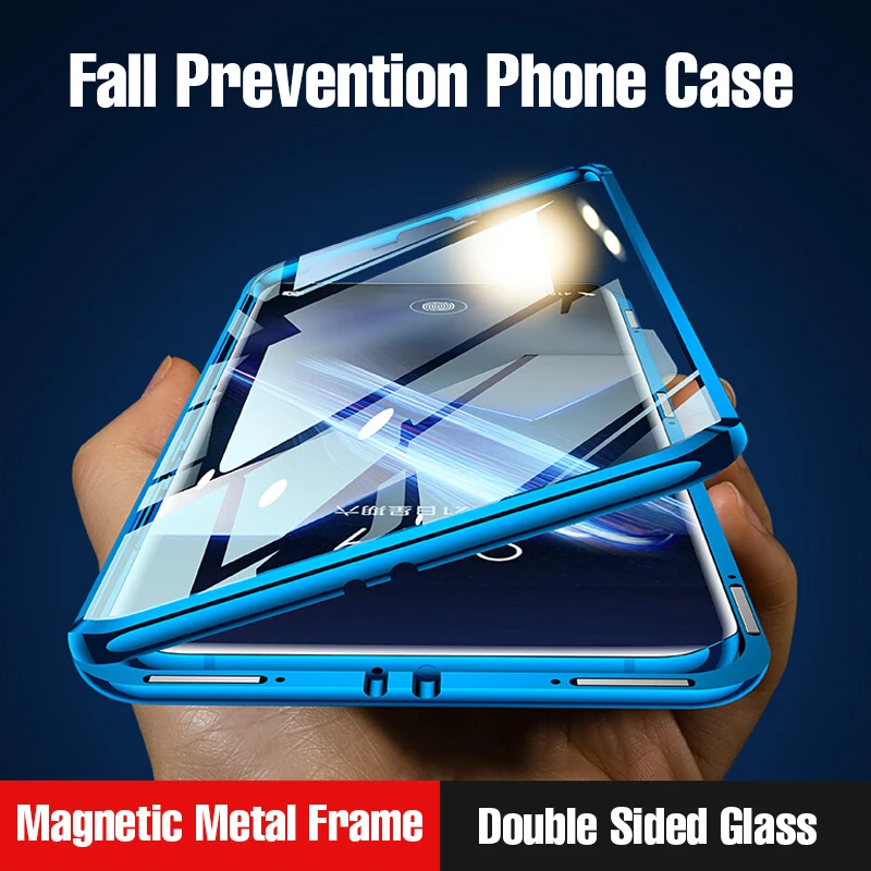 

Magnetic double-sided glass protect cover metal phone case For Huawei Honor 50 Pro 60 SE P40 P30 P20 Pro 8x 9x Y9 P smart Z 2019