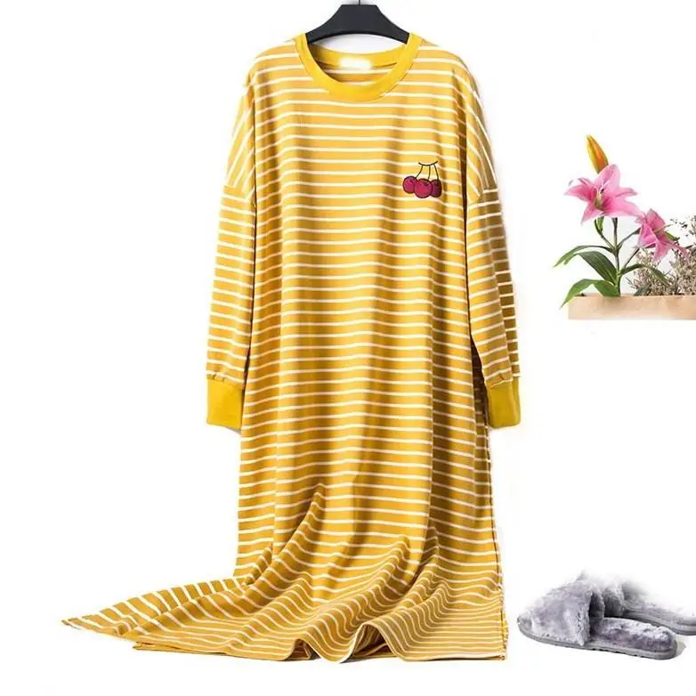 2019 женская ночная рубашка с фруктовыми цветами платье круглым вырезом полосатая