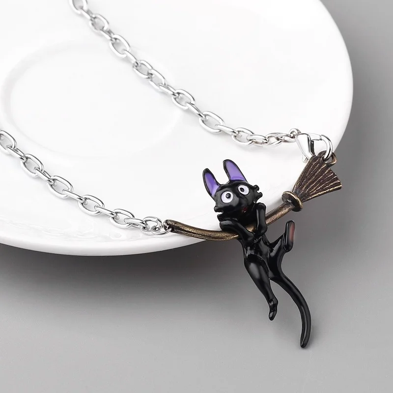 1 Pcs Hot Personality Anime Kiki's Delivery Service Cosplay Necklace Black Cat Broom Metal Pendant Necklaces Girls Gifts Toys | Игрушки и