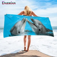 darmian cute 3d dolphin print bathroom shower towel for adult kids travel beachbath towels microfiber face blanket custom image