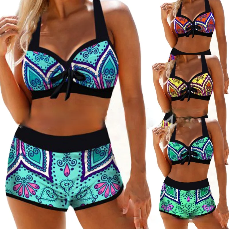 

Brazilian Bikini Set Boxer Swimsuit High Waist Printed Women's Swimwear 2 Piece Sets Push Up Bathing Suit Sexy Beachwear Trajes