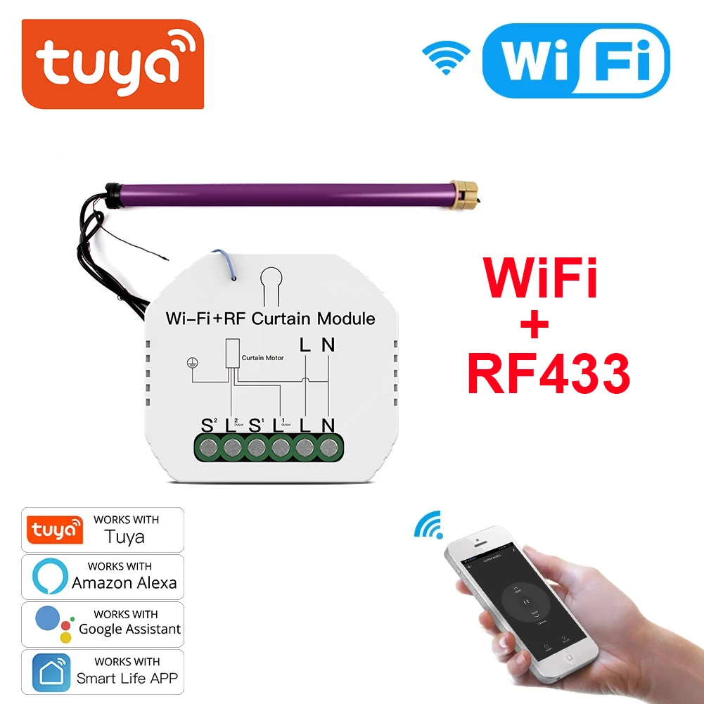 

ZSWKD Tuya WiFi Curtain Switch Module With RF433 for Roller Shutter Blind Motor Smart Home Support voice control Smart LIfe App