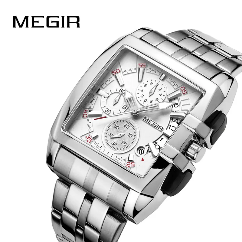 Оригинальные Роскошные мужские часы MEGIR кварцевые наручные из нержавеющей стали