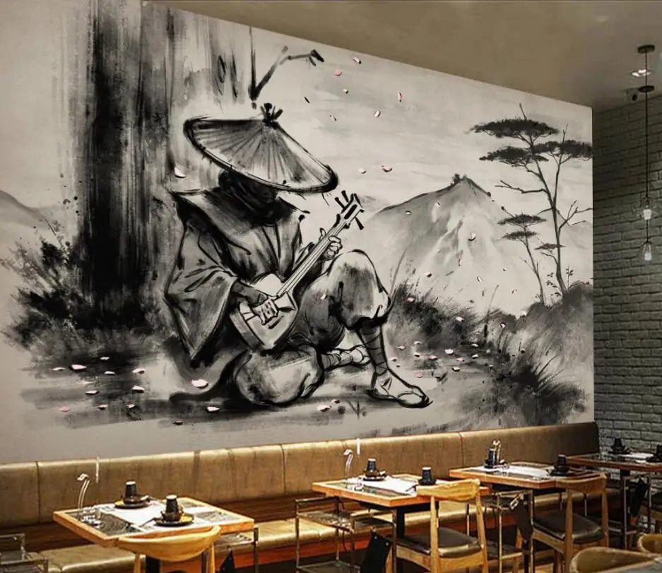 Обои на заказ, фреска, самурайская серия, черный и белый ukiyoe warrior lahu, ресторанный инвентарь, бар, 3D фоновая стена