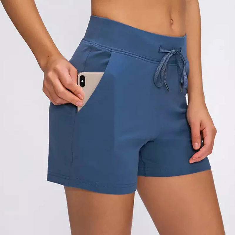 

ZenYoga ESSENTIAL Leisure Nylon Yoga Gym Workout Shorts Women High Waist Drawstring Loose Fit Running Sport Shorts with Pockets