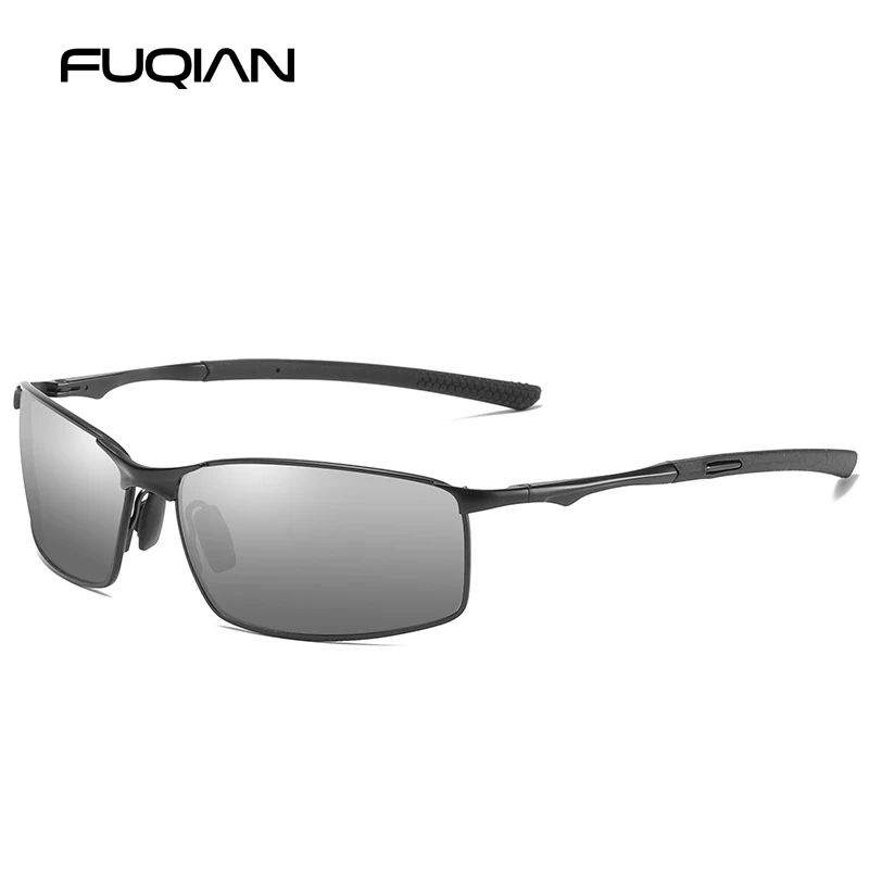 BLACK SILVER FUQIAN, модные, для вождения, поляризационные солнцезащитные очки, мужские, высокое качество, металлический квадрат, мужские солнцезащитные очки, для улицы, солнцезащитные очки, Gafas De Sol - Цвет линз: BLACK SILVER
