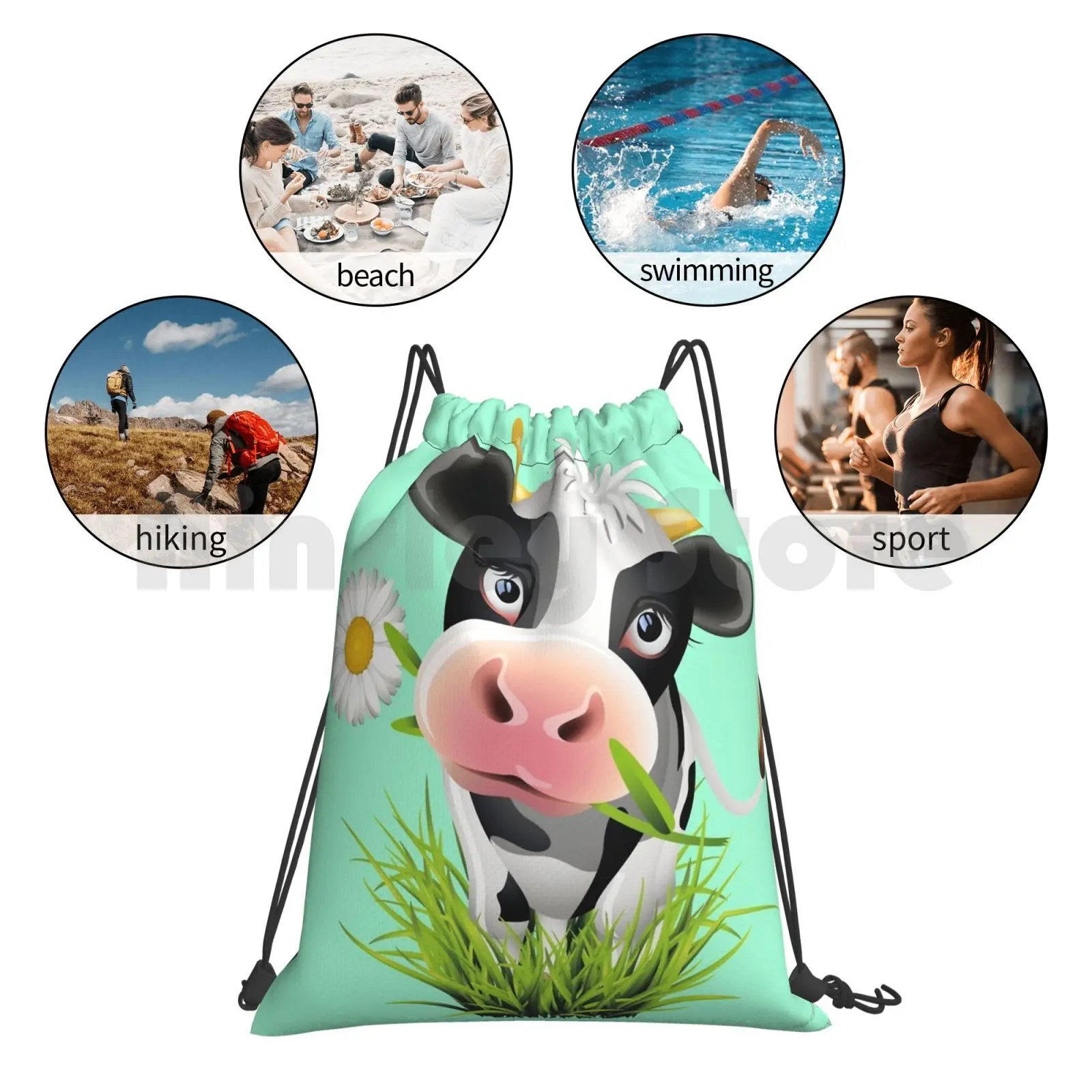 

Cute Cow With Pretty Eyes Backpack Drawstring Bags Gym Bag Waterproof Animal Animals Cow Cows Calf Calves Baby Babies Zoo