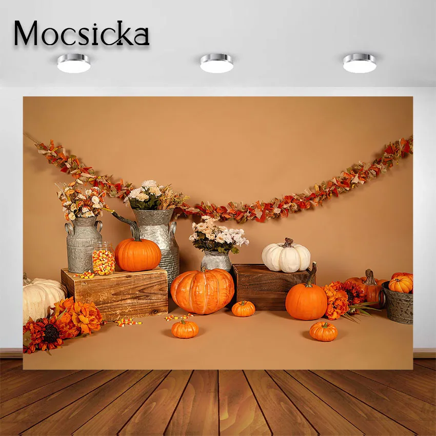 

Mocsicka фон на День Благодарения осенние листья Осенняя Тыква тема Дети Портрет фотография торт разбивает фон для фотосессии