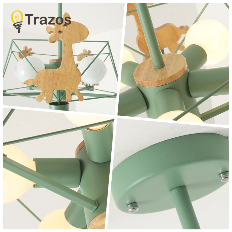 

New Animal LED Chandelier Wooden Lustres For Living Room Wood Bedroom Dining Light Modern Ceiling Mounted Chandeliers Lighting