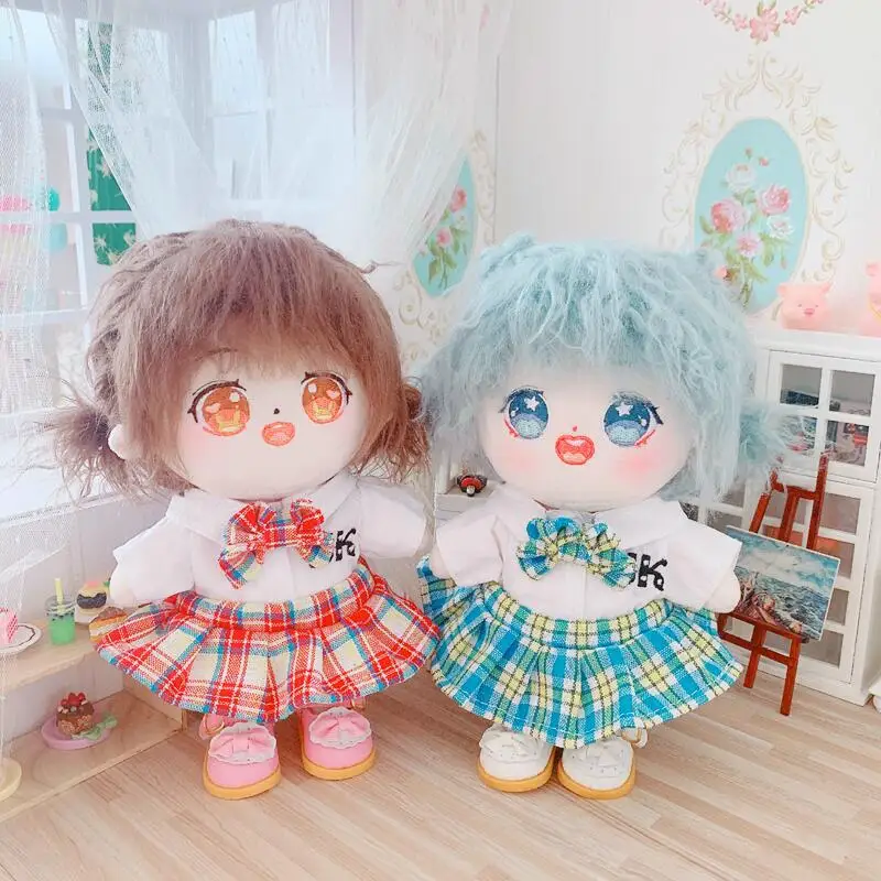 

3 types 20cm PP cotton Replaceable clothes Doll Plaid skirt suit Clothes Children's Christmas gifts
