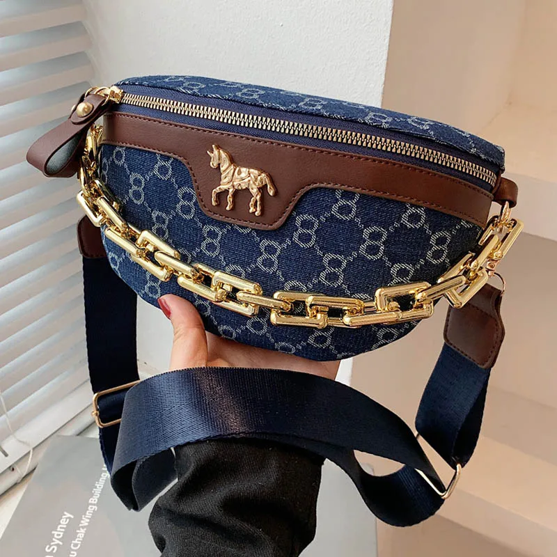 

Забавная холщовая поясная сумка на толстой цепочке для женщин, Классическая модная поясная сумка, женские кошельки для телефона, Женская на...