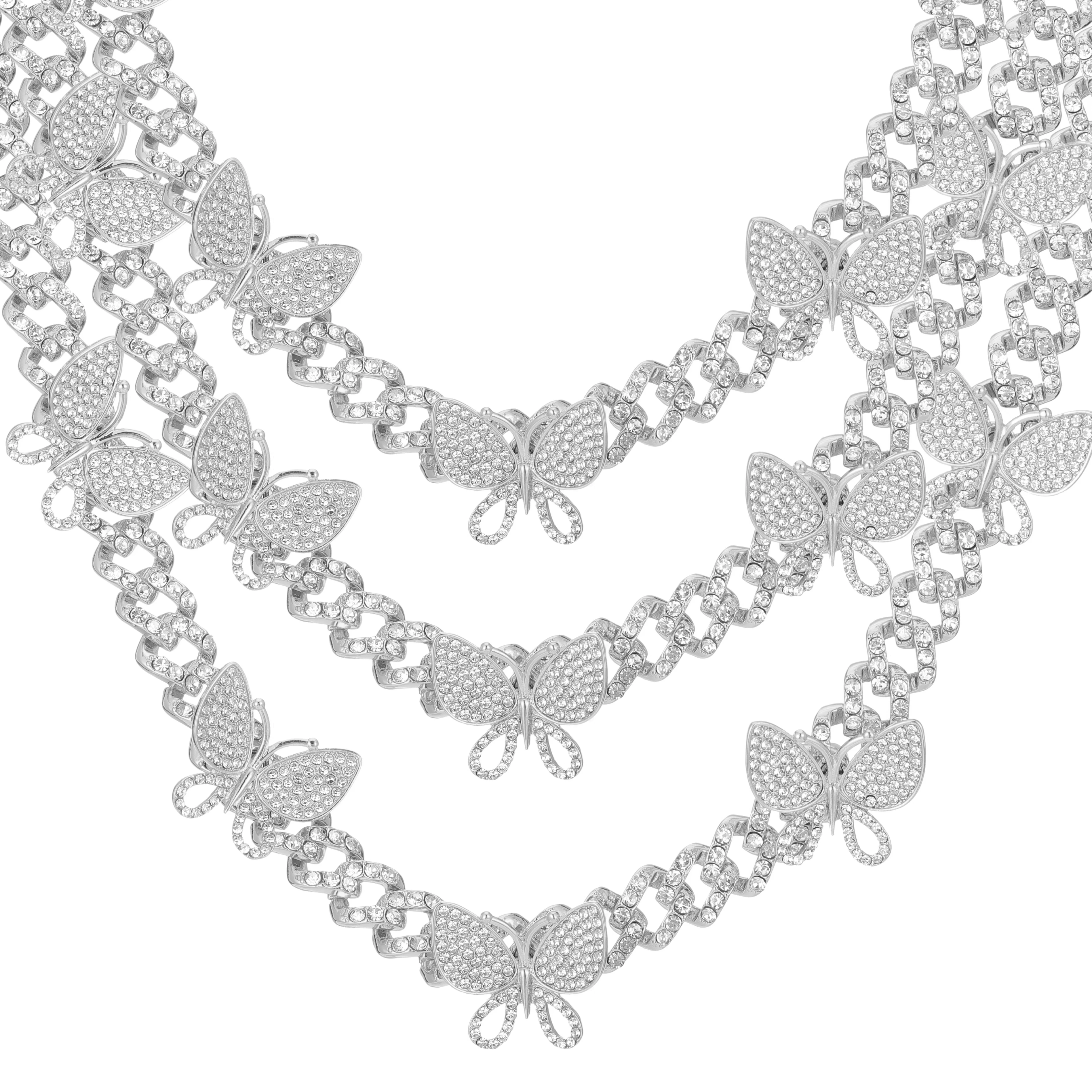 

New Butterfly Necklace Miami Cuban Link Chain Iced Out Bling Bling Hip Hop Chain Choker Jewelry Gift For Women