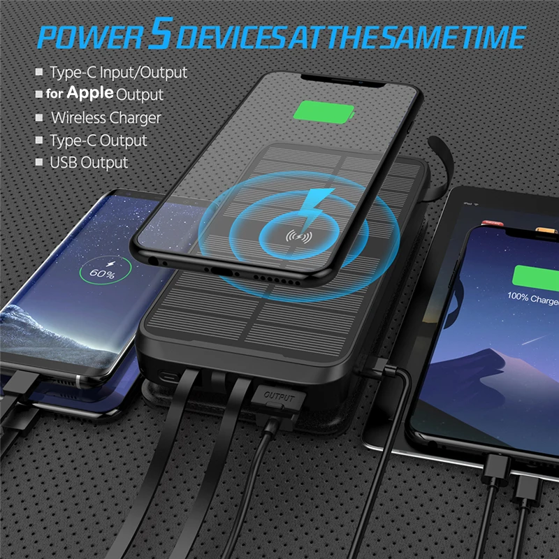 43800mah solar power bank fast qi wireless charger for iphone 12 samsung huawei xiaomi poverbank pd 20w fast charging powerbank free global shipping