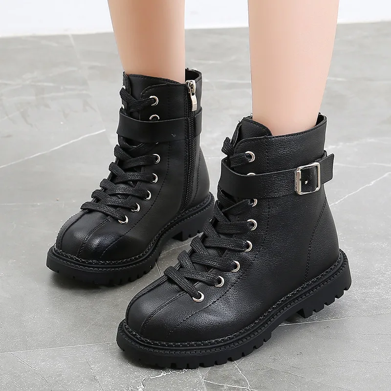 

Winter Children Kids Buckle White Martin Boots For Girls Boys Plush Pu Leather Cotton Shoes Ankle Boots 5 8 10 11 12 Years New