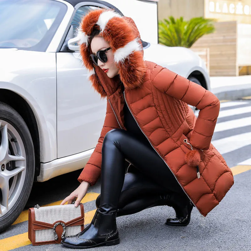 

2020 New Winter Jacket Parka Women Coat Fur Collar Hooded Long Coat Female Jacket Parkas Cotton Padded Jacket Outwear P1026