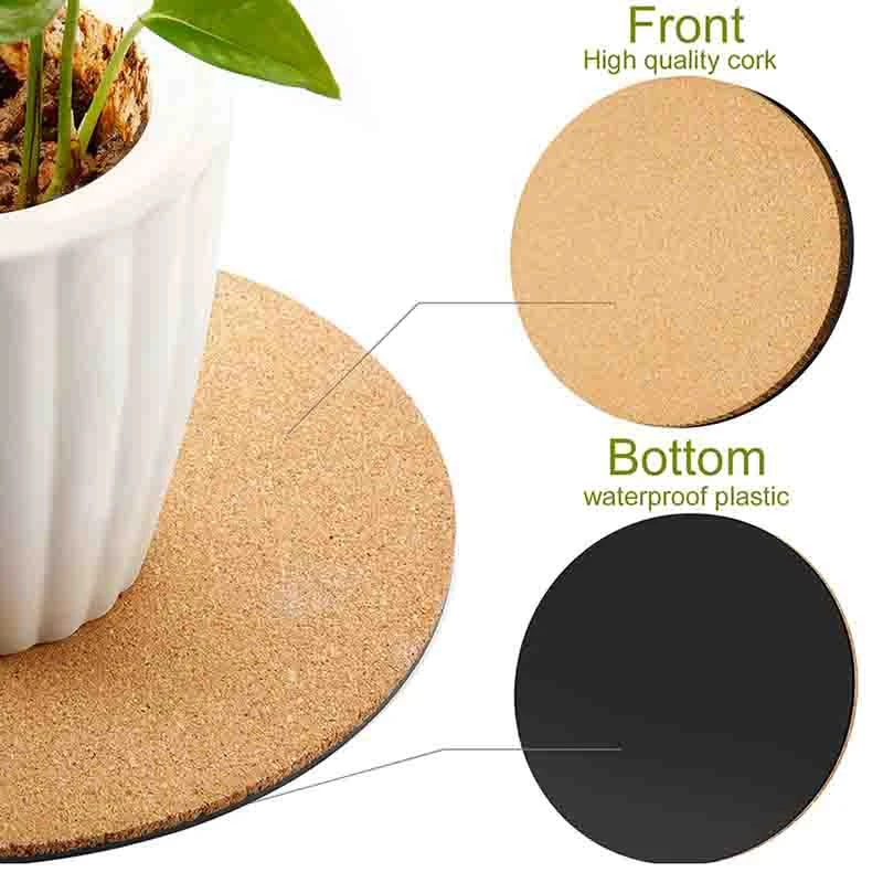 

6 Pieces of Cork Plant Mat, Plastic Plant Mat, Round Board Mat for Garden and Courtyard (6/8/10 Inch, Black, Cork Color)