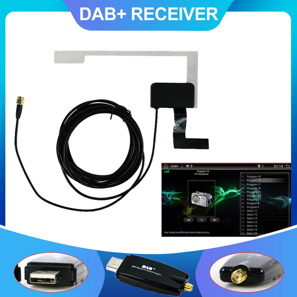 

DAB + антенна с USB-адаптером приемник для Android автомобильный стереоплеер DAB приемник коробка авто радио антенный кабель