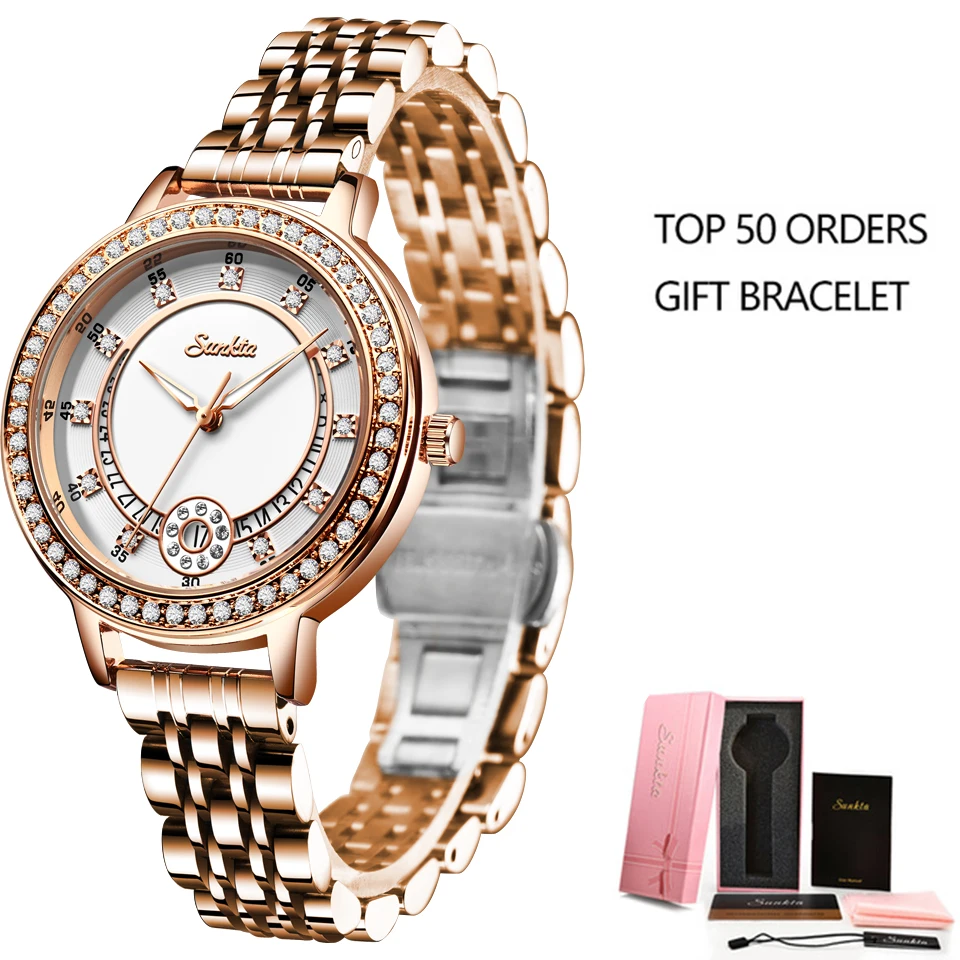 SUNKTA Women Watches Woman Dress Top Brand Luxury Gift Bracelet Watch Quartz Wrist For Clocks Relogio Feminino+Box | Наручные часы