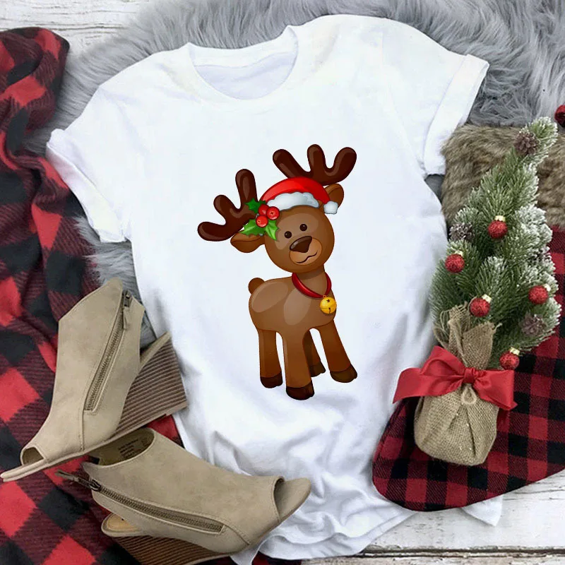 

Merry Christmas T Shirt Women Fashion Graphic Cute Tee Kawaii TShirt Hipster Camiseta Mujer Aesthetic Kawaii Shirt