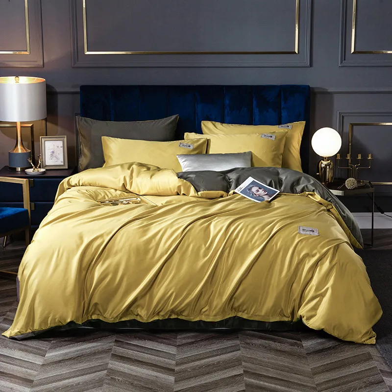 Комплект постельного белья из 4 предметов простыня промытого шелка пододеяльник