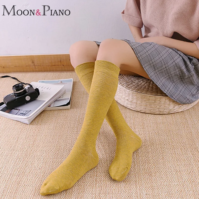 

Women Socks Retro Solid Color Europe and American Girl Fashion Casual Wram Comfortable Cotton Sock Autumn New Knee Stocking