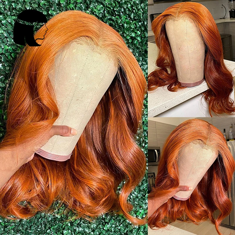Changjin 13X4 кружевные передние парики для женщин имбирный оранжевый цвет бразильские волнистые человеческие волосы 4x4