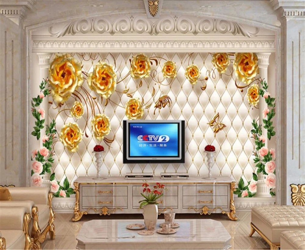 Большой заказ обоев Европейский роскошный золотой розовый мягкий пакет римская