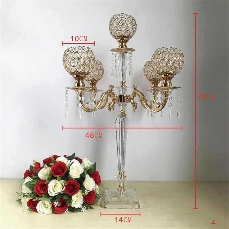 

5 Arms Acrylic Candelabras Metal Candle Holders With Crystal Pendants Marriage Candlestick Wedding Table Centerpieces Home Decor