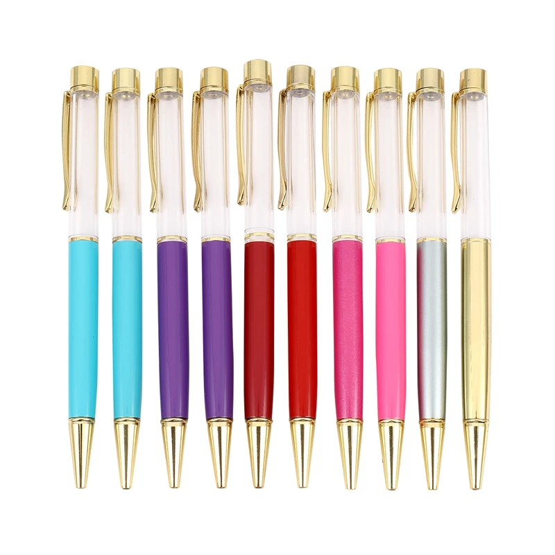 

10Pcs 1.0Mm Diy Empty Tube Ballpoint Pen Metal No Oil No Gold Clip Foil Metal Copper Colorful Self-Filling Gold Powder Quicksand