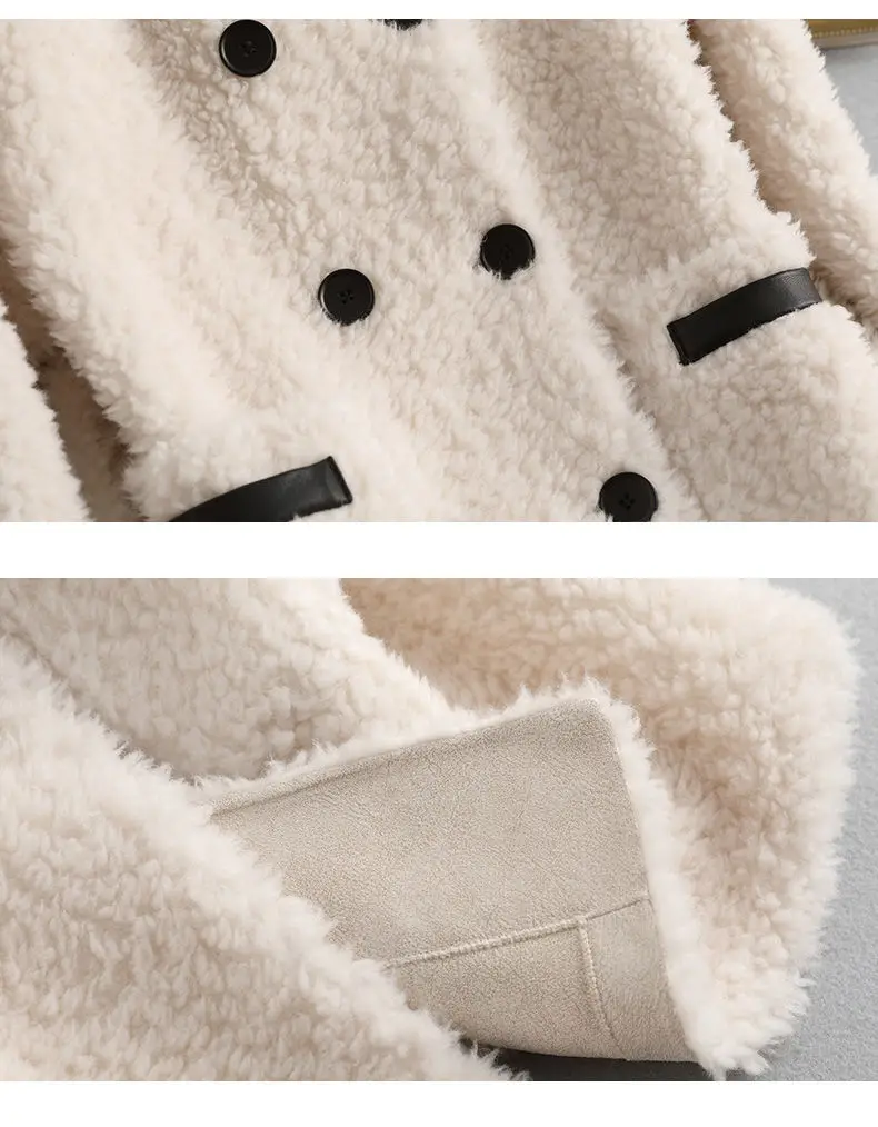 

2020 Winter Coat Women Fashion Lamb Fur Sheepskin Coat Female Casual Warm Outerwear Parka Double Breasted Genuine Fur Coat L63