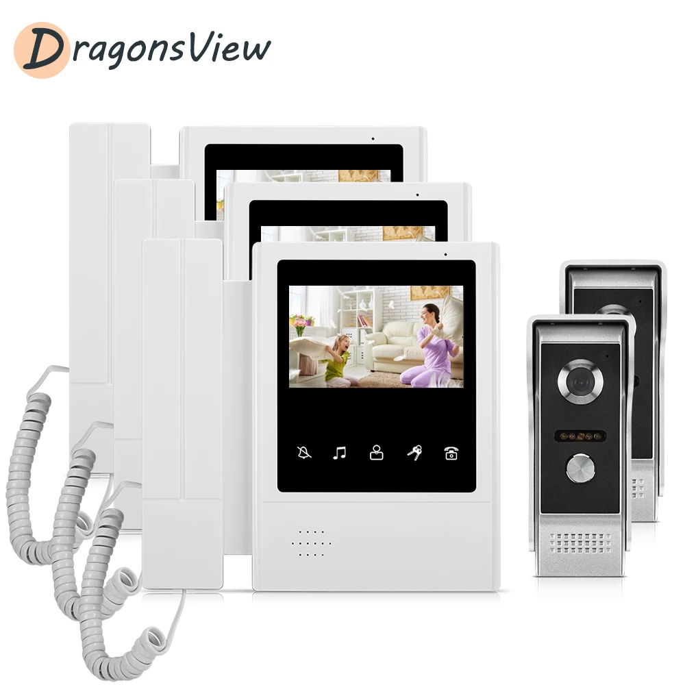 Видеодомофон Dragonsview многоквартирная система связи 3 Монитора с 2 камерами