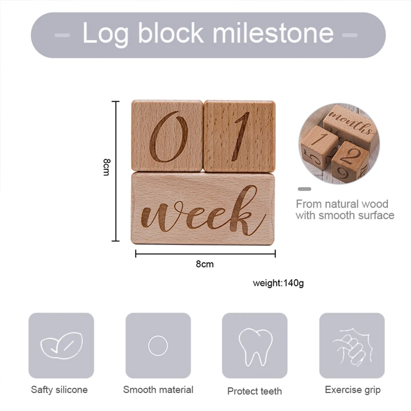 

Wooden Infant Baby Memorial Milestone Monthly Block Photography Month Sticker Newborn Commemorative Age Card Photo Accessories