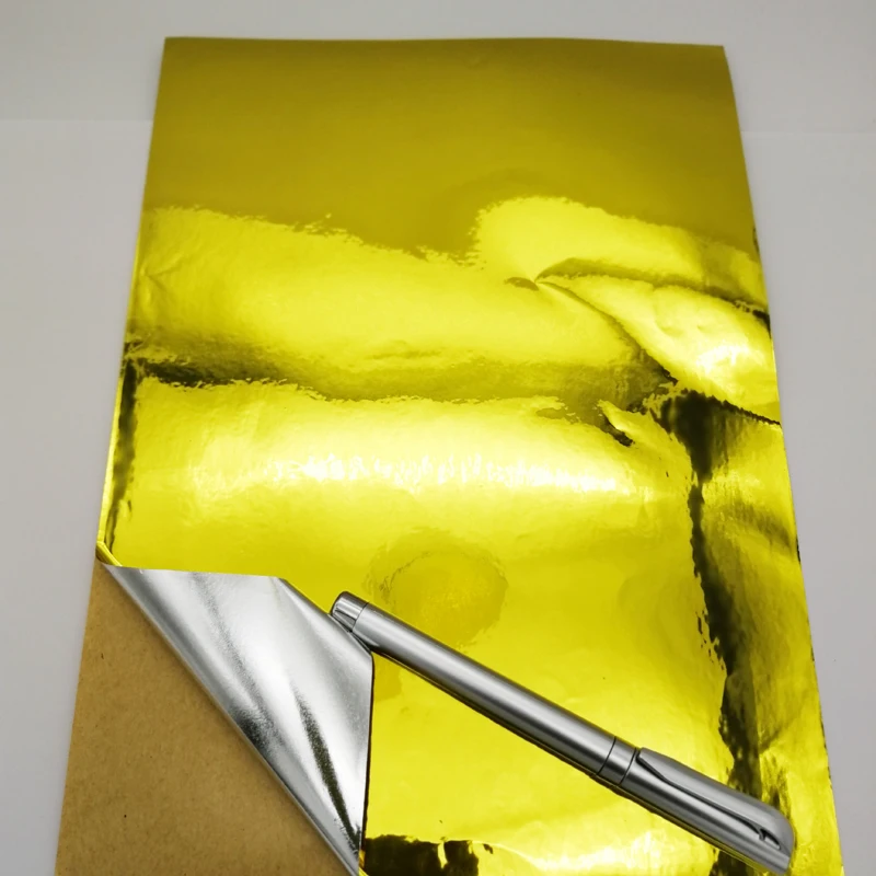 A4 Бланк ПЭТ Глянцевый Блестящий Зеркальный Эффект Золотой Самоклеящийся Наклейка Этикетка для Лазерного/УФ Принтера или Декорации на.