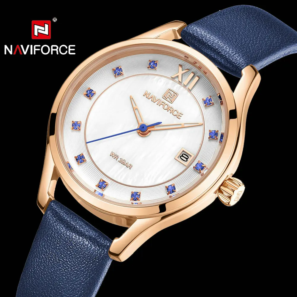 NAVIFORCE модные часы Iced Out водонепроницаемые Роскошные Кварцевые женские синий