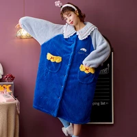 women sleepwear winter pajamas coral fleece medium style plus size nightdress loose version flannel inspissate nightgown long
