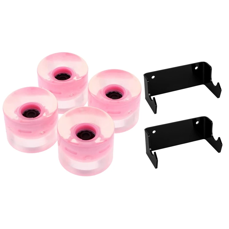 

4Pcs 60mm Light Up Flash Skateboard Longboard Wheels with Skateboard Wall Mount Display Rack Skateboard Wall Rack