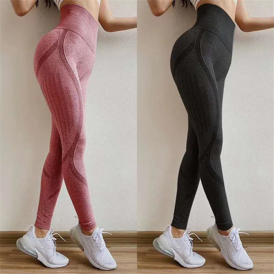 Бесшовные Леггинсы спортивные женские фитнес Полые дышащие с высокой талией для
