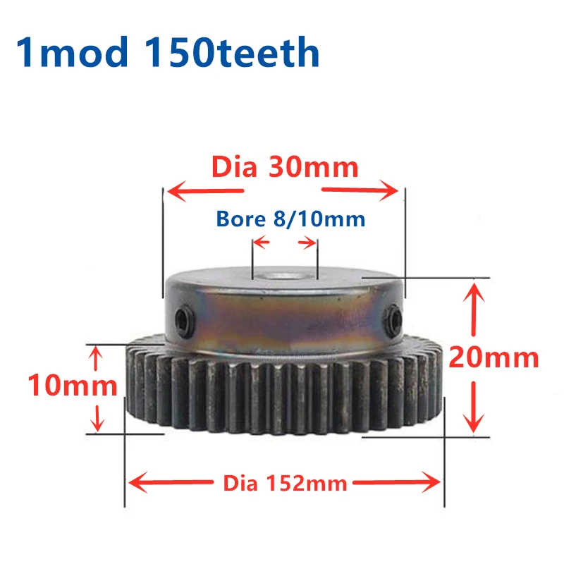 1mod 150 зубцов мод 1 CNC зубчатая шестерня Шестерня зубчатого отверстия зубьев 10 мм