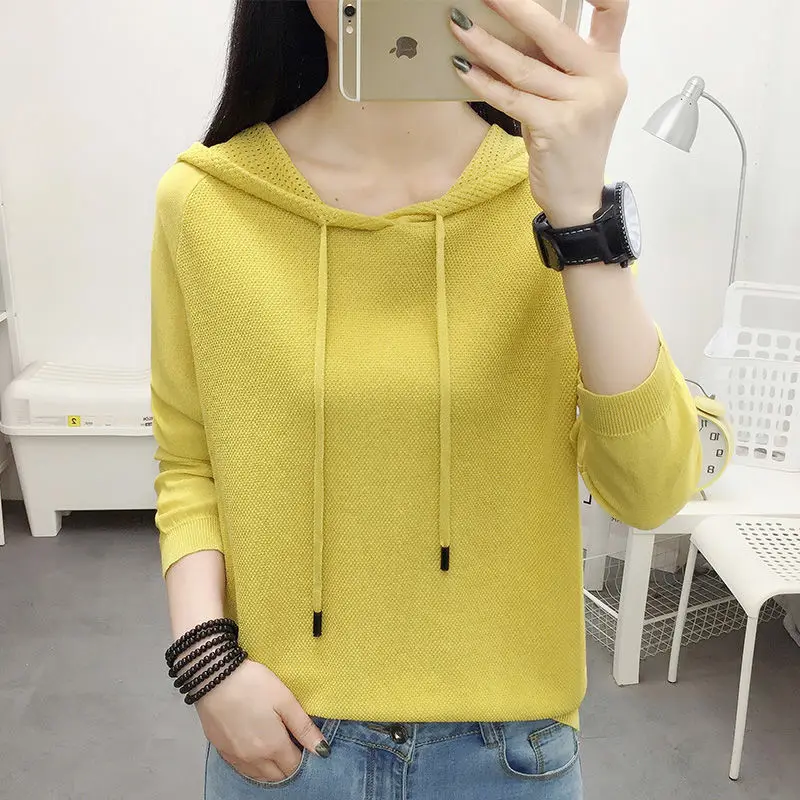 

Hollow-out Three-Quarter Sleeve Knitted Sweater Spring and Summer Viscose Fiber Base Shirt Women's Loose Hooded Sunscreen Top