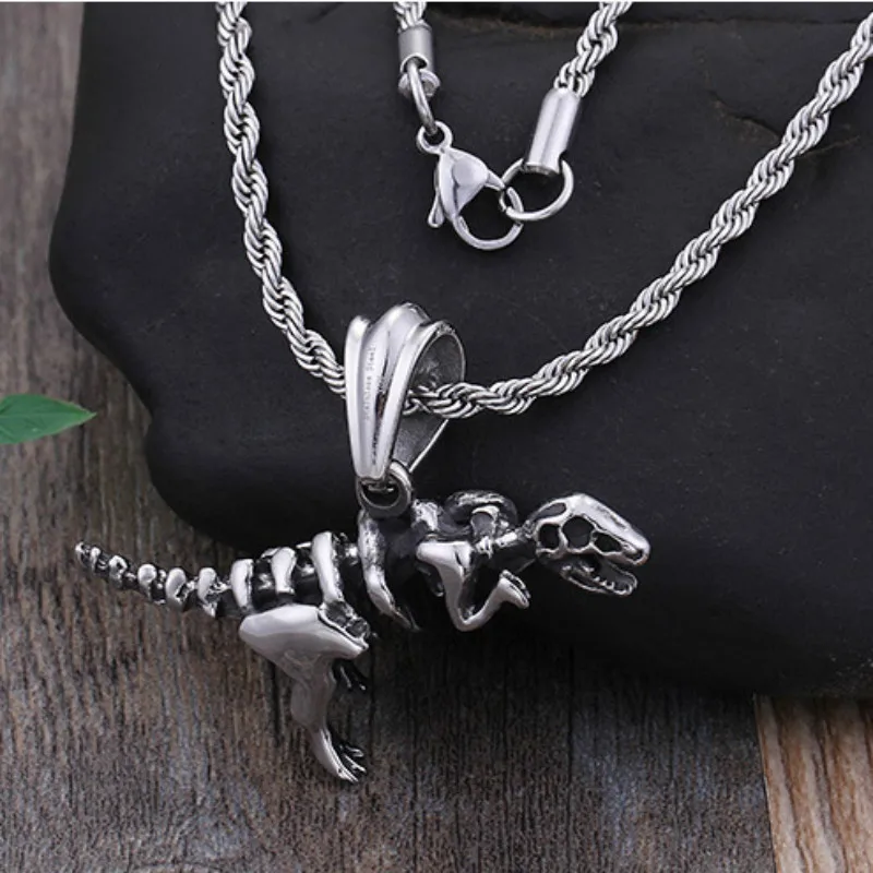 Ожерелье в виде скелета динозавра Мужская Личность титановая сталь хип-хоп