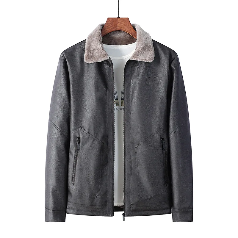 

Leather Men's winter men's Plush thickened leisure business leather jacket middle-aged fur one Pu Lapel coat fashion