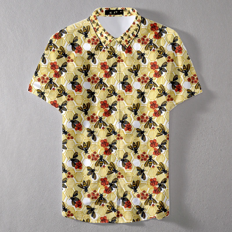 Быстросохнущая Мужская рубашка оверсайз с принтом пчелы лето 2019|Рубашки